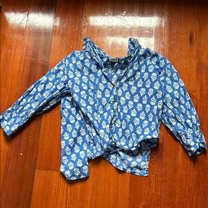 Blue Printed Button-Front Women's Top